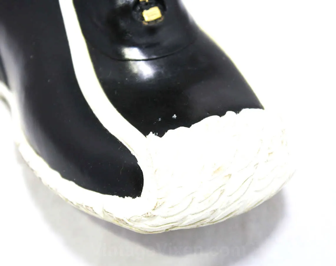 Boys 50s 60s Black Galoshes - Child Size 8 - Authentic 1960s Boy's Rain Boots - Tiger Paw - Kitsch Mid Century Childrens Shoes - Deadstock