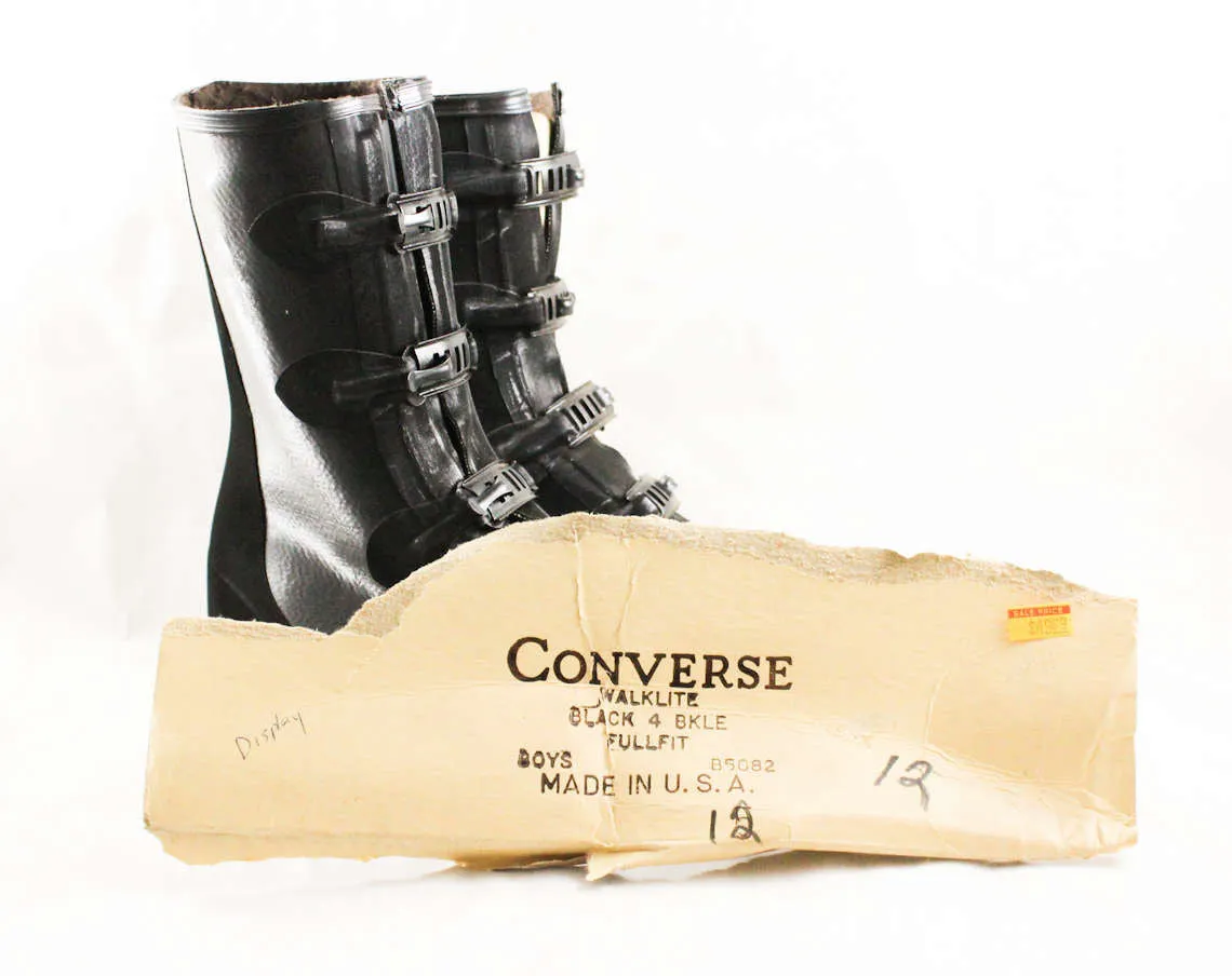 Boys Black Galoshes - Child Size 12 - Authentic 1940s 1950s Boy's Rain Boots - Waterproof Rubber Mid Century Shoes - NOS Deadstock