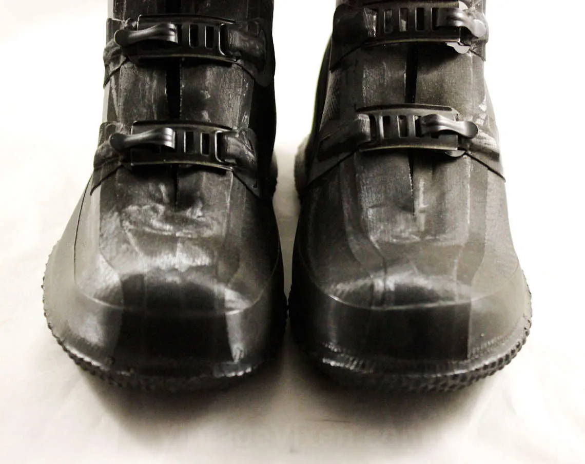 Boys Black Galoshes - Child Size 12 - Authentic 1940s 1950s Boy's Rain Boots - Waterproof Rubber Mid Century Shoes - NOS Deadstock