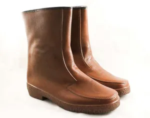 Boys Brown Galoshes - Big Boy's Size 5 - Authentic 1960s Boot - Child's 60s Rain Boots - Waterproof Rubber Tall Shoes - NOS Deadstock