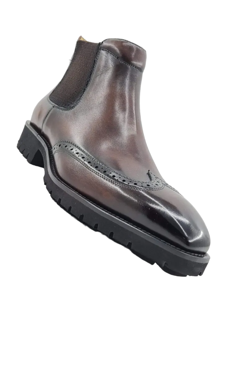 Carrucci brown boot men's slip-on wingtip Genuine Leather fashion design boot