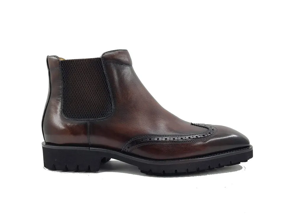 Carrucci brown boot men's slip-on wingtip Genuine Leather fashion design boot