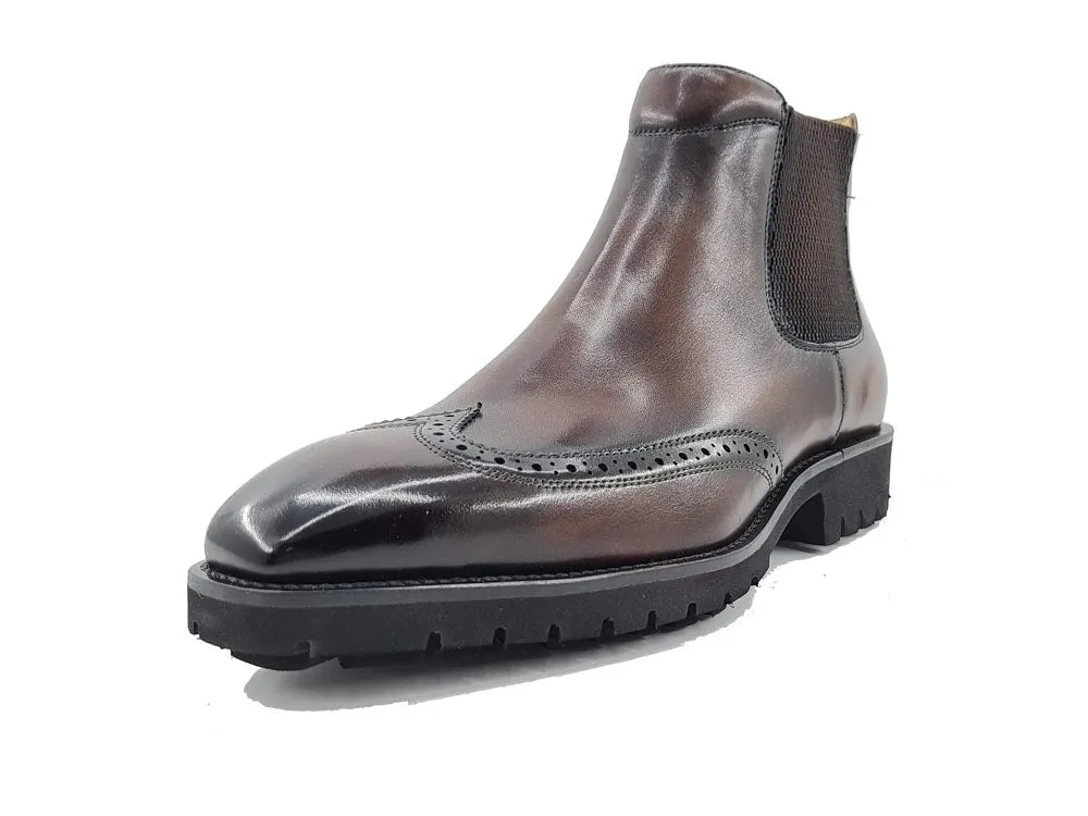 Carrucci brown boot men's slip-on wingtip Genuine Leather fashion design boot