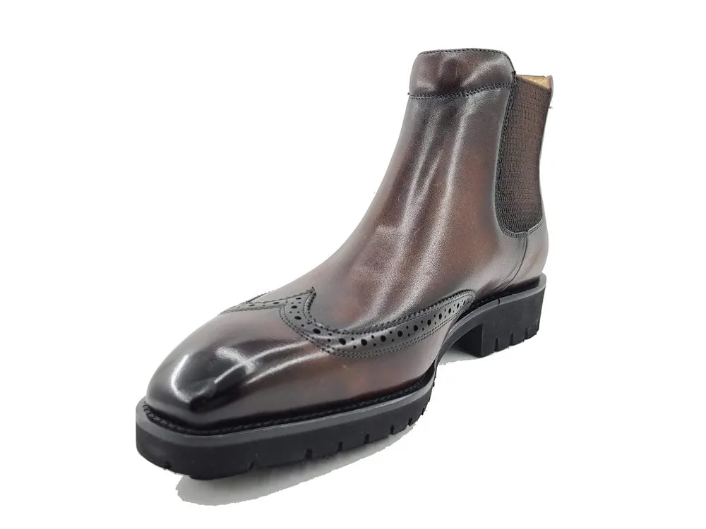 Carrucci brown boot men's slip-on wingtip Genuine Leather fashion design boot