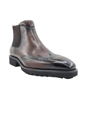 Carrucci brown boot men's slip-on wingtip Genuine Leather fashion design boot