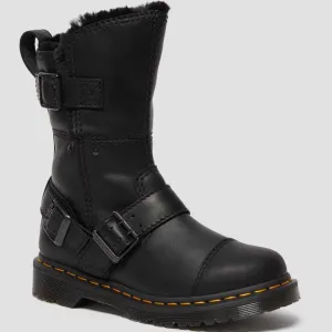 Dr Martens Womens Kristy Mid Faux Fur Lined Leather Boot - Black