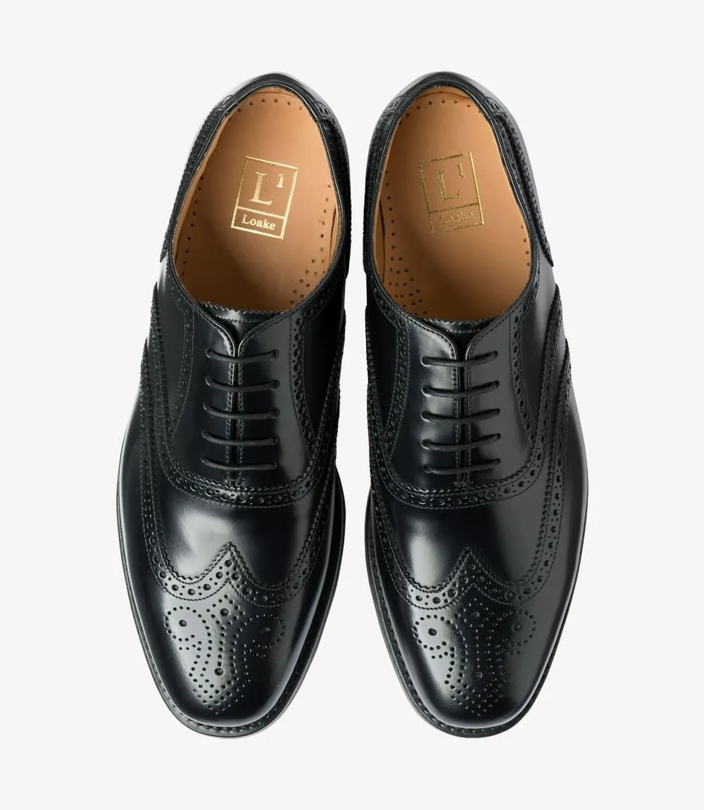 LOAKE 302 BLACK OXFORD BROGUE RUBBER SOLE G-WIDE