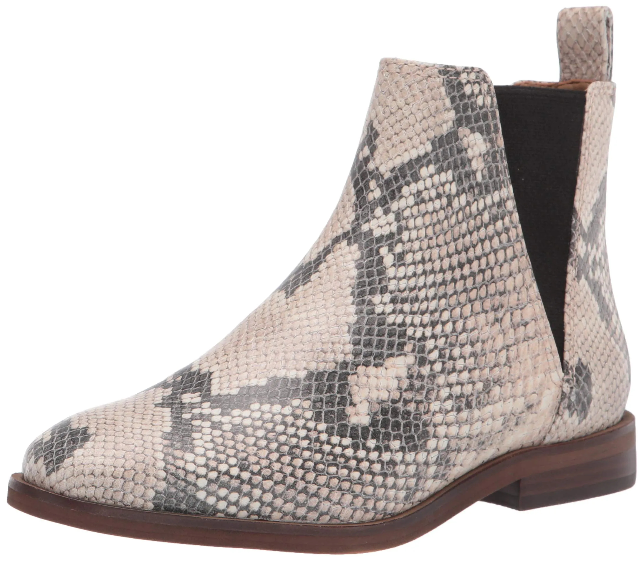 Lucky Brand Haylia Natural/Black Snake Fashion Chelsea Pull On Dress Ankle Boots