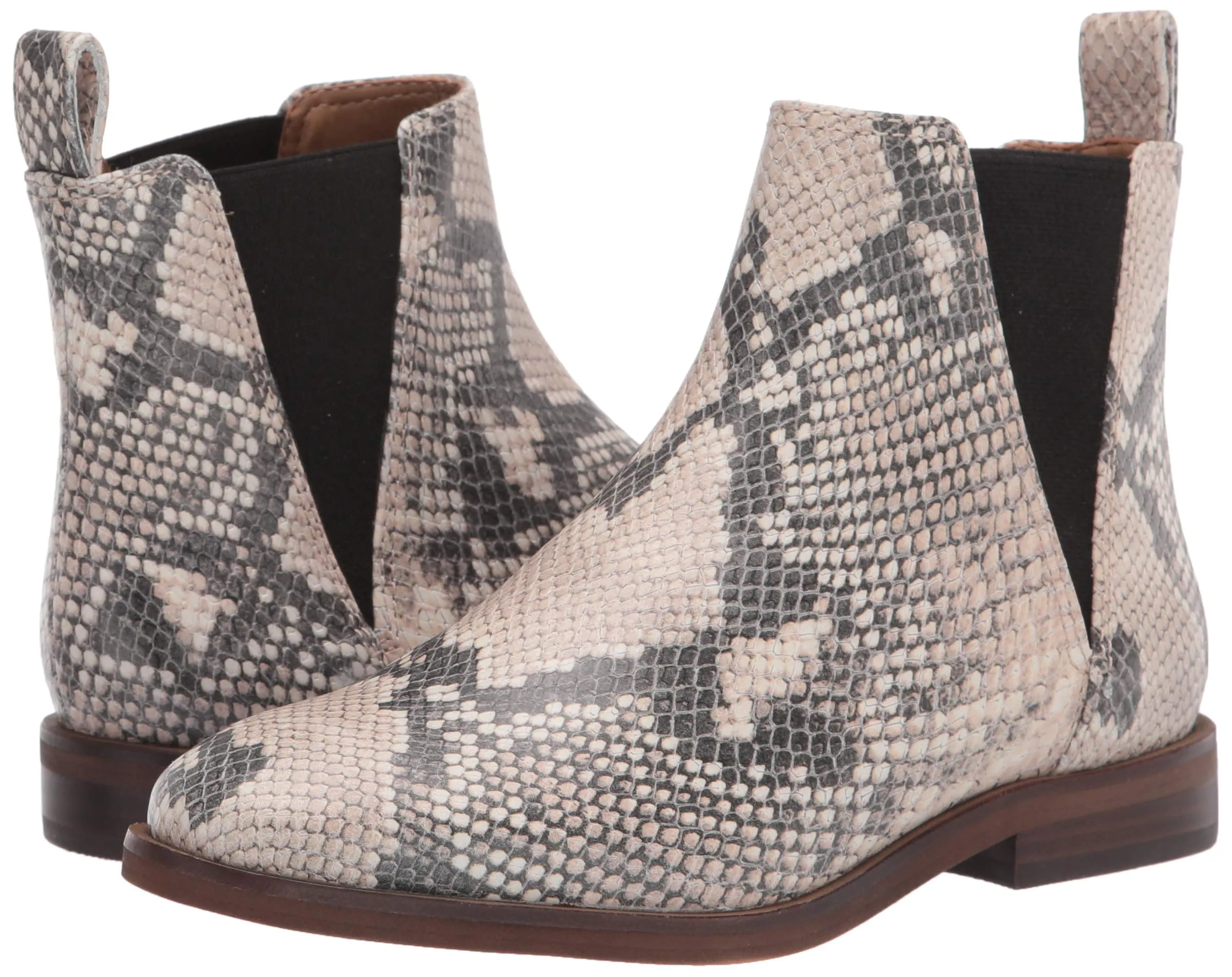 Lucky Brand Haylia Natural/Black Snake Fashion Chelsea Pull On Dress Ankle Boots