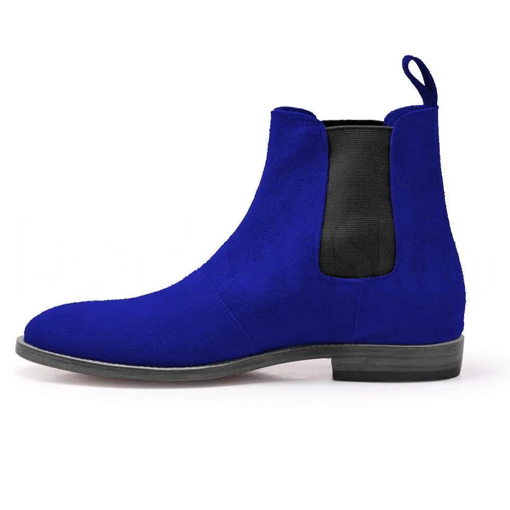 Men Blue Chelsea Suede Ankle Leather Boots