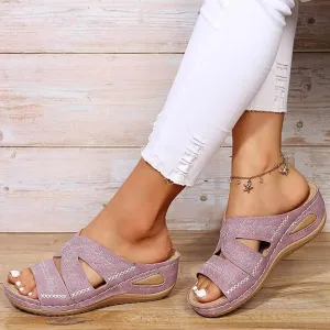 NEW AMDBEL Orthopedic Sandals for Women Dressy, Wedge Sandals for Women Summer Comfy Open Toe Arch Support Non-Slip Slippers, Pale Pink, Sz 7