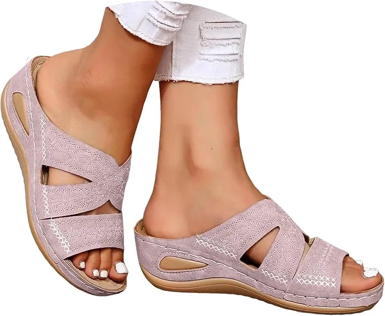 NEW AMDBEL Orthopedic Sandals for Women Dressy, Wedge Sandals for Women Summer Comfy Open Toe Arch Support Non-Slip Slippers, Pale Pink, Sz 7