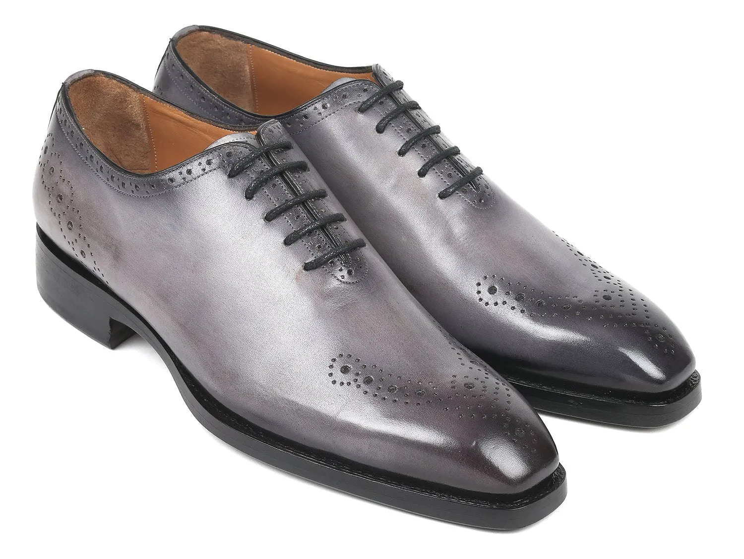 Paul Parkman Goodyear Welted, Decorative Medallions Oxfords, Hand-painted Grey
