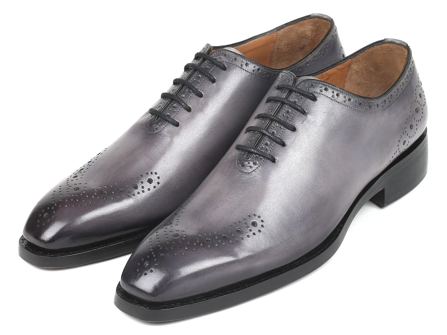 Paul Parkman Goodyear Welted, Decorative Medallions Oxfords, Hand-painted Grey