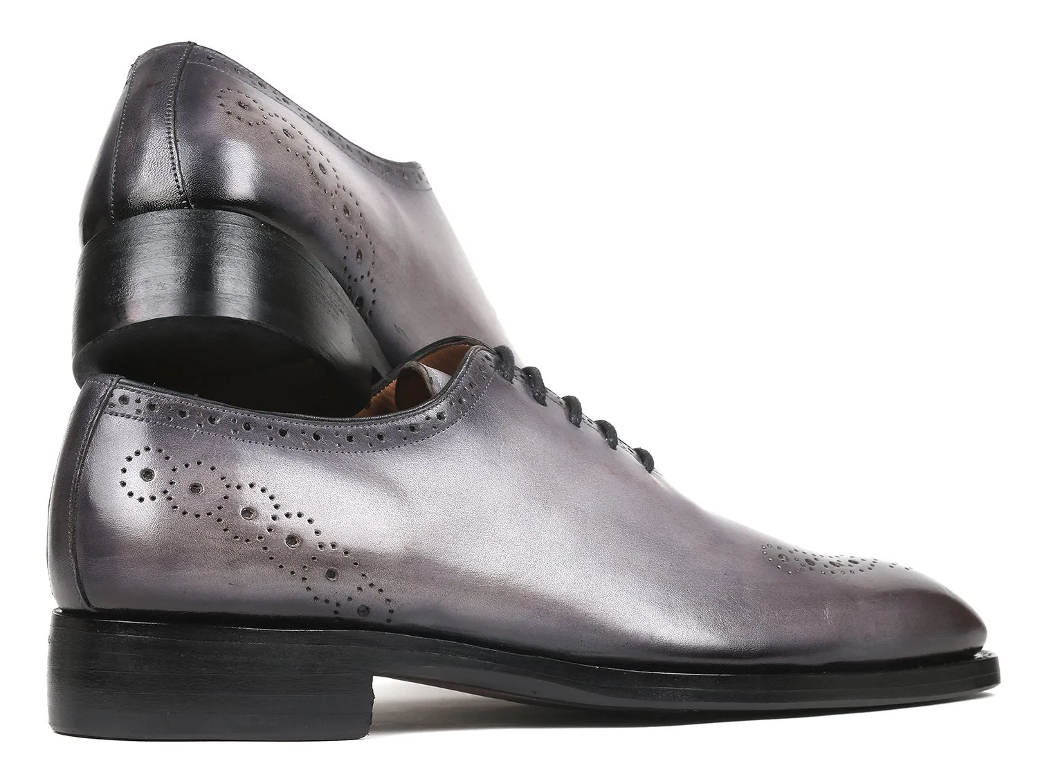Paul Parkman Goodyear Welted, Decorative Medallions Oxfords, Hand-painted Grey