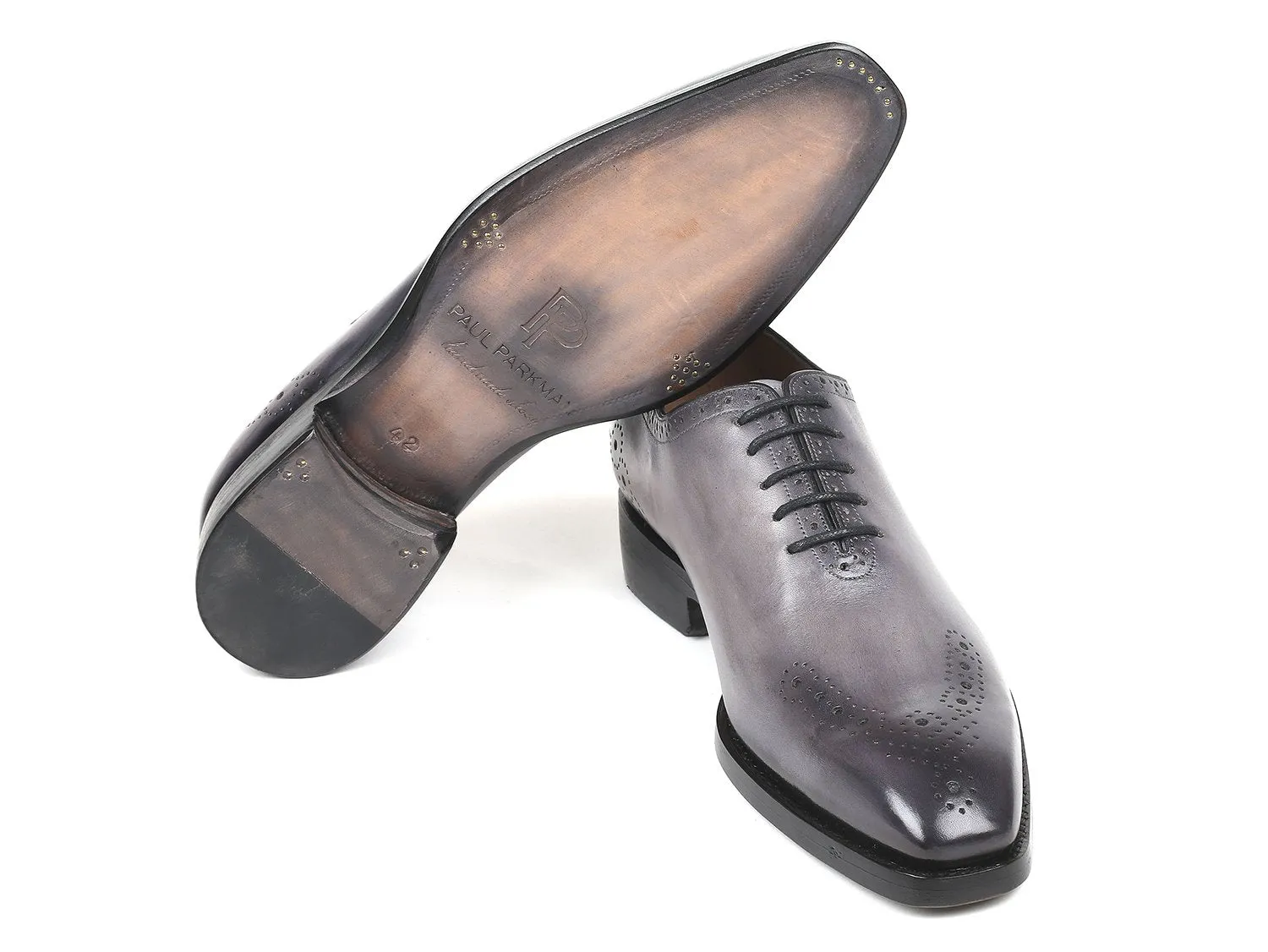 Paul Parkman Goodyear Welted, Decorative Medallions Oxfords, Hand-painted Grey