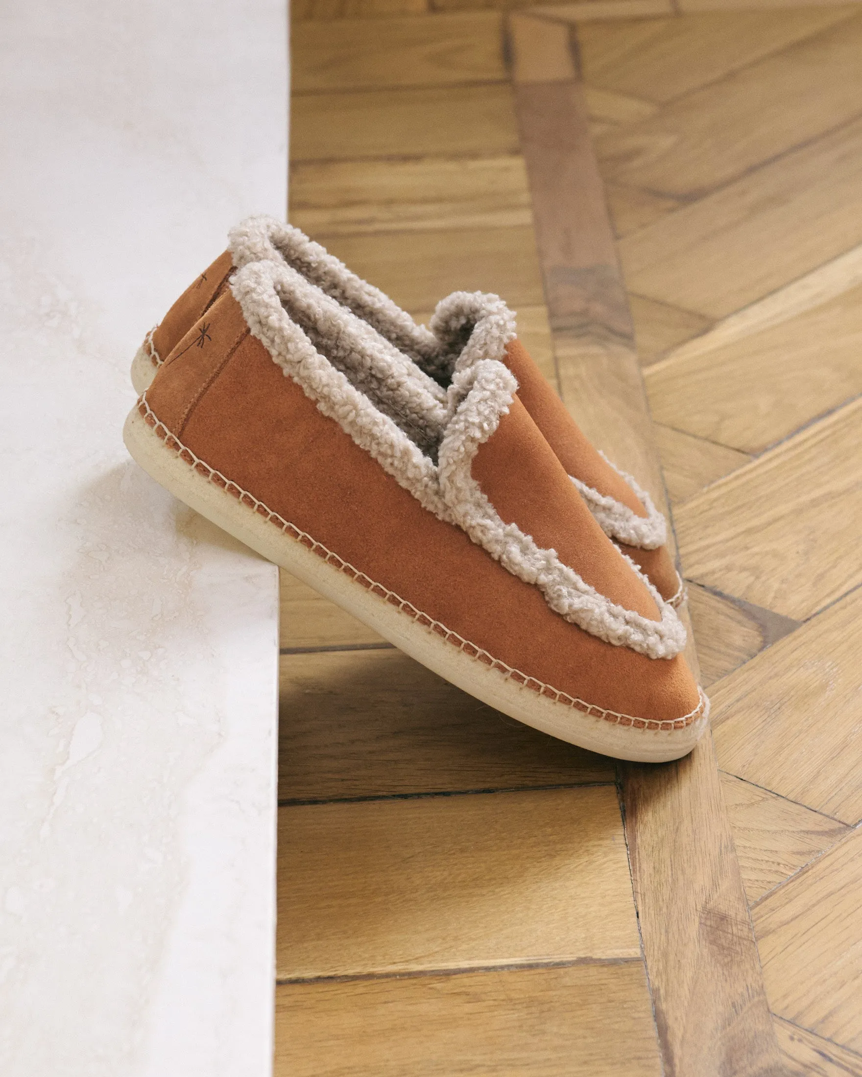 Suede Loafers Espadrilles With Faux Fur - R39LZ - Cortina Cuero