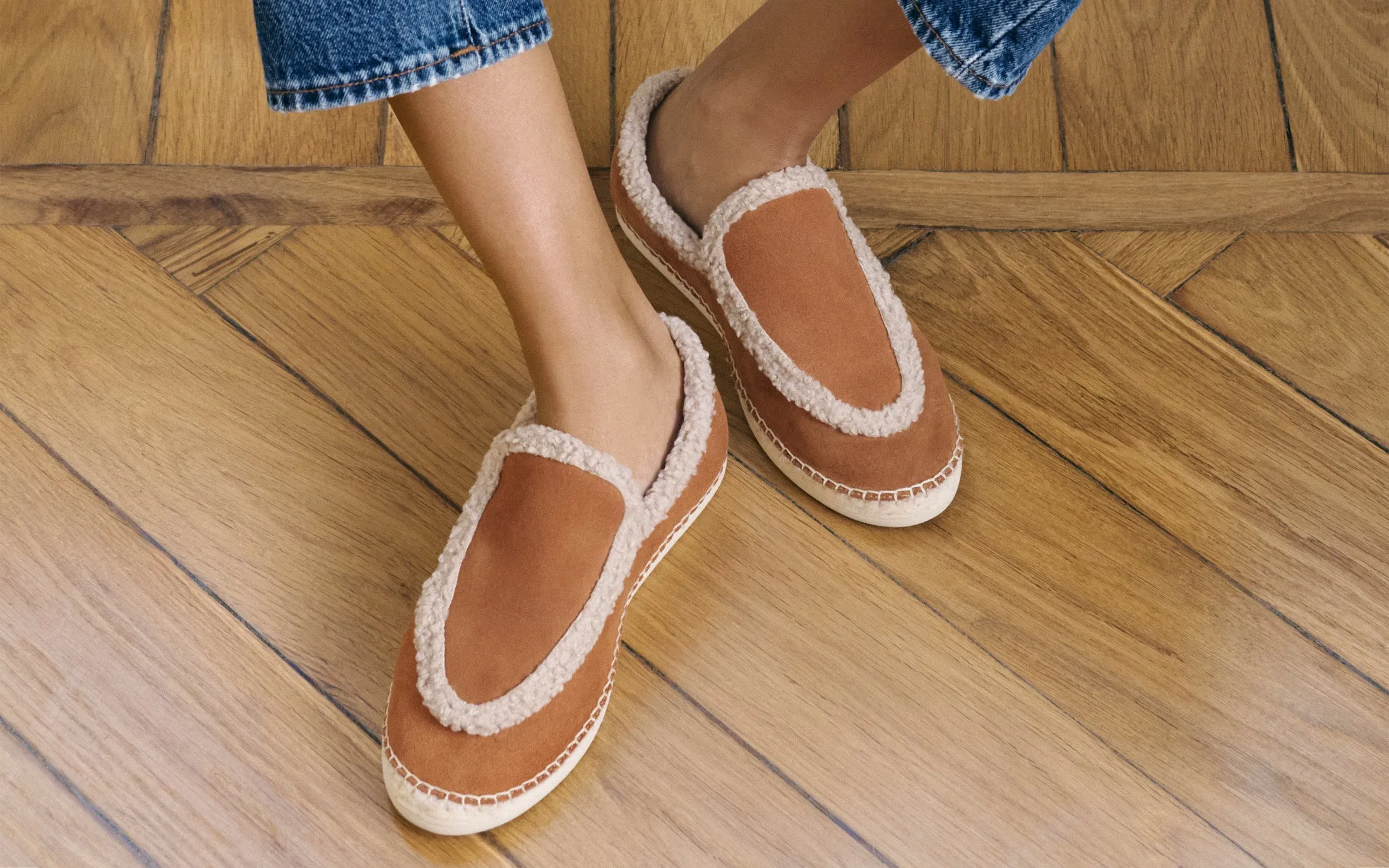 Suede Loafers Espadrilles With Faux Fur - R39LZ - Cortina Cuero