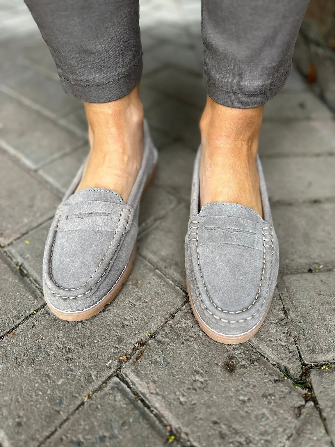 Taupe Suede Loafers