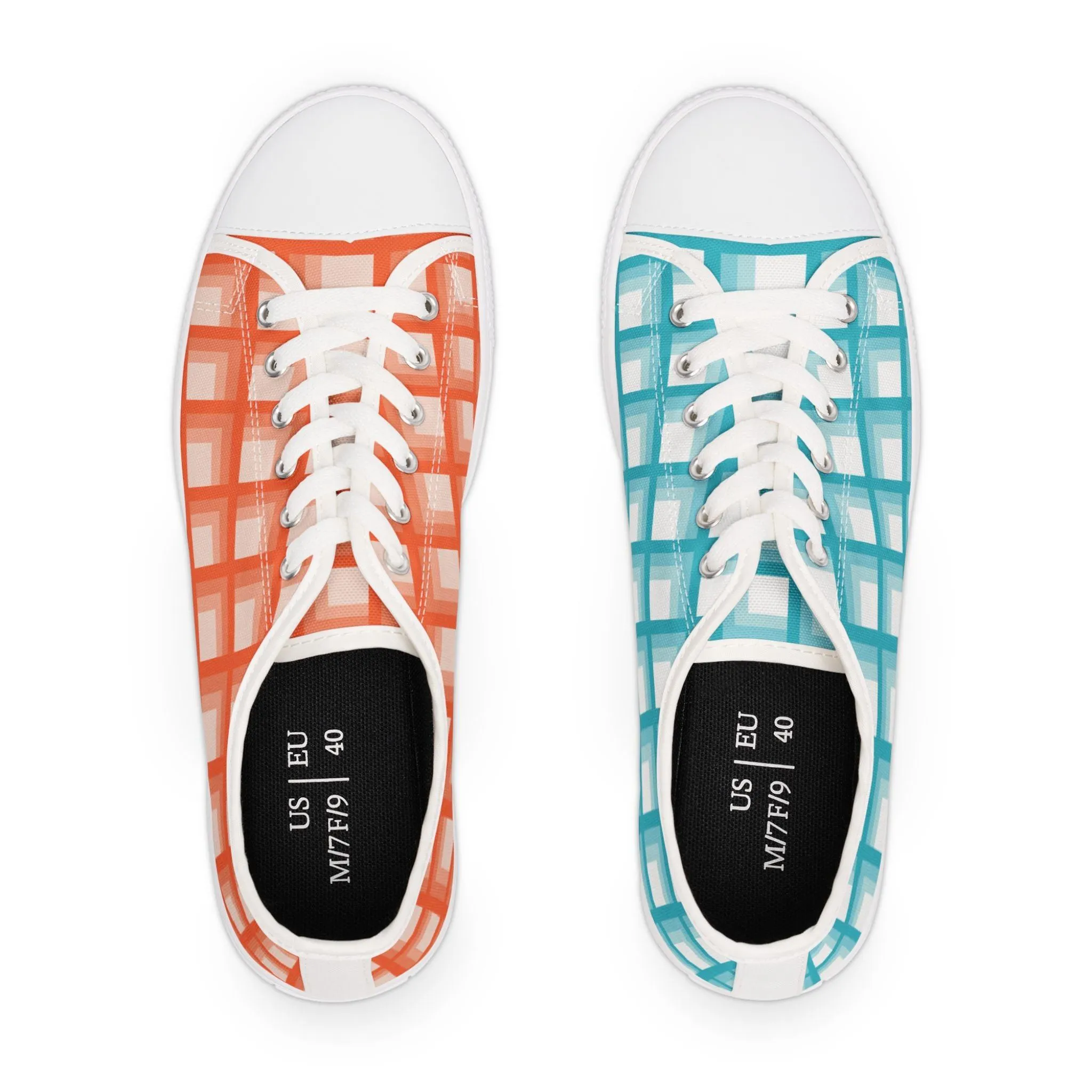 Women's Turquoise & Coral Mismatched Geometric Low Top Sneakers