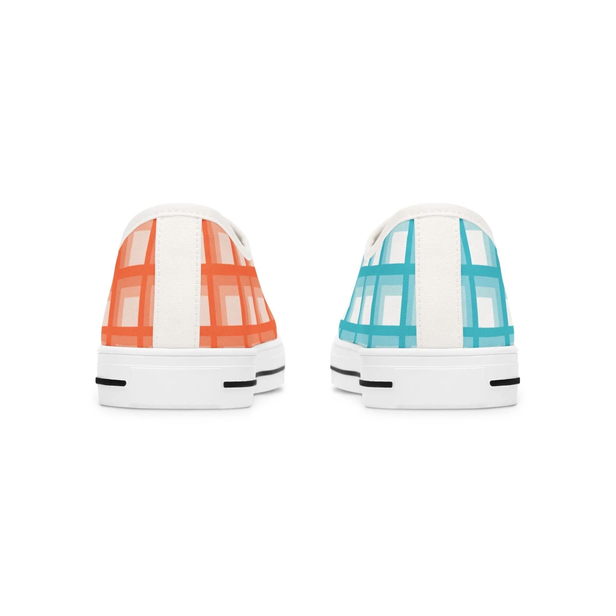 Women's Turquoise & Coral Mismatched Geometric Low Top Sneakers