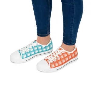 Women's Turquoise & Coral Mismatched Geometric Low Top Sneakers